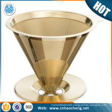 Elegant Titanium coated coffee dripper stainless steel cone coffee filters